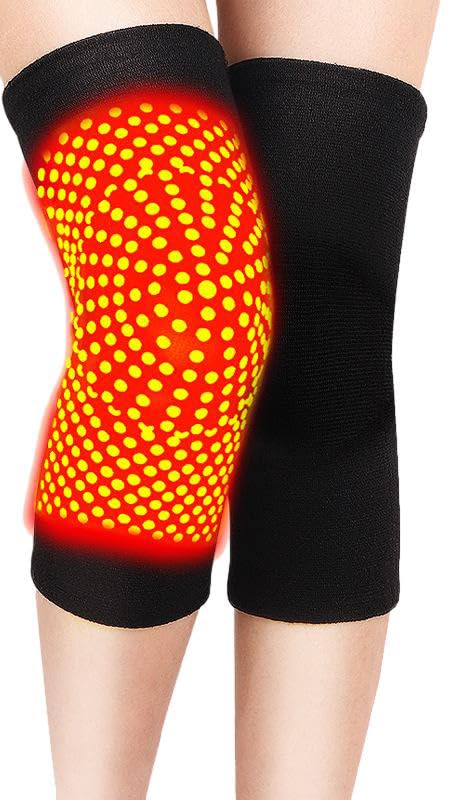 QCHOMEE Self Heating Knee Brace Support Cashmere Knit Knee Warmer Winter Thermal Fleece Compression Knee Wrap Sleeves Treating Knee Injury for Arthritis, Joint Pain Relief (Short Black Size L, L)