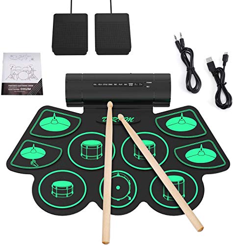Electronic Drum Set Digital Roll-Up MIDI Drum Kit 9 Silicon Durm Pad Built-In Stereo Speaker with 2 Foot Pedal for Children Beginners - Uverbon