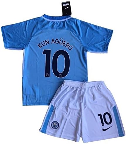 Kun Aguero #10 Manchester City 2017-18 Kids/Youths Home Soccer Jersey & Shorts (7-8 Years Old)