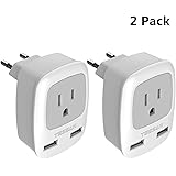 European Plug Adapter 2 Pack, TESSAN International Travel Power Outlet Adaptor with 2 USB, Charger from USA to Most of Europe EU Spain Iceland Germany France Italy Israel (Type C)