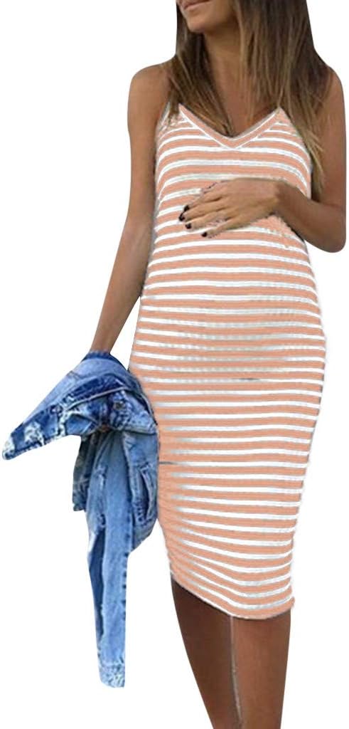 squarex Maternity Women Dress, Maternity Sleeveless Striped Print Breastfeeding Sundress Pregnancy Dress