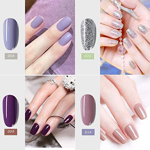 Bluedee 4 Color Gel Polish Starter Kit Classic Series Gel Nail Set with UV Light Base Coat No Wipe Top Coat Manicure Kit Nail Art Tools Purple Glitter Fall Autumn Nail Polish