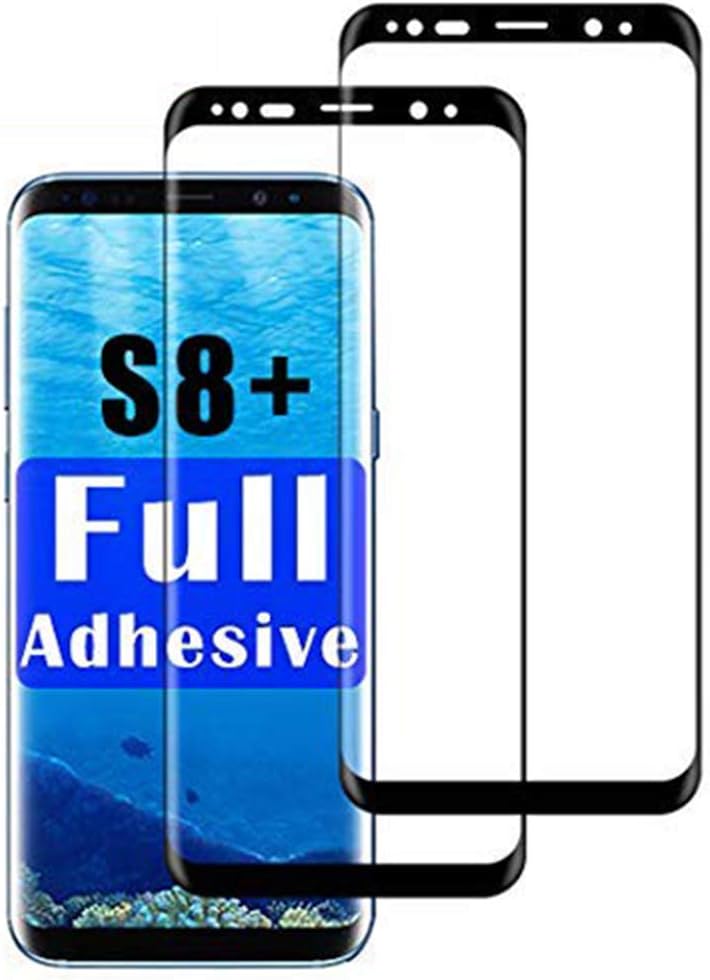 2 Pieces 【Full Adhesive Glue】 S8 Plus Screen Protector Compatible with Samsung Galaxy gaxaly S8Plus S8+ Tempered Glass 【9H Hardness】 glaxay 8 s gs8 8s Plus Temper Front Protective Phone【3D Curved】