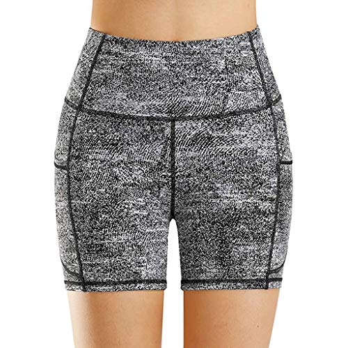 WYILIY High Waist Yoga Shorts for Women Tummy Control Fitness Athletic Workout Running Shorts with Deep Pockets Gray