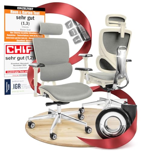 CLOUVOU MasterSeat Bürostuhl Ergonomisch [TESTSIEGER] Schreibtischstuhl 100% individuell einstellbar | Büro Stuhl & Gaming Stuhl | Computerstuhl Home 