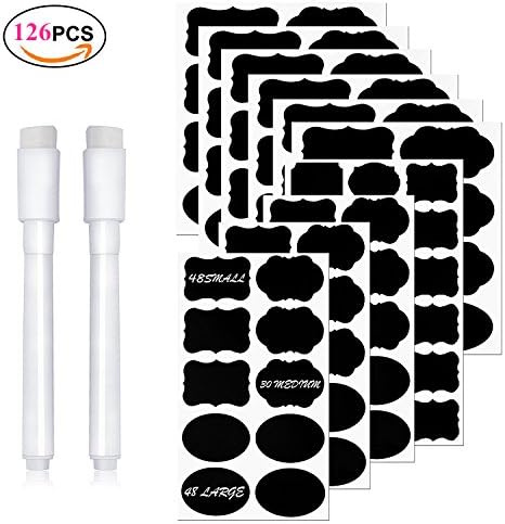 Chalkboard Labels 126 Pack,Vbeauty Reusable Chalkboard Stickers with 2 Premium White Chalk Markers For Labeling Mason Jars, Pantry, Craft Rooms &amp; Closets