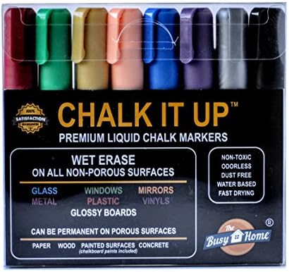 Chalk IT UP 8-Pack Liquid Chalk Marker Set | Classic Colors | Erasable Dustless Water-Based Non-Toxic | Reversible Bullet and Chisel Tip | Durable Sturdy Design | with 8 Free Chalkboard Labels