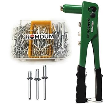 Homdum Non Slip 10 Rivet Gun and Rivets, Riveter Nail Gun, Pop Riveter With 150 nos of Blind Rivets.