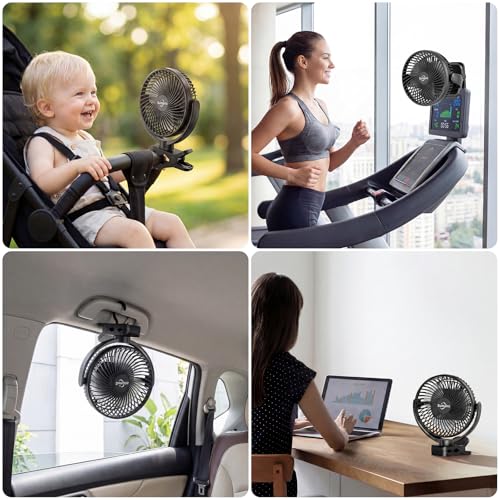 Sumairs 8" Clip on Fan, 10000mAh Rechargeable Camping Fan with Max 58H Battery, Remote, LED Light & Power Bank, 3 Speeds, 360° Rotate Desk/Hanging Tent Fan Portable for Outdoor,Travel, Gym & Office F3