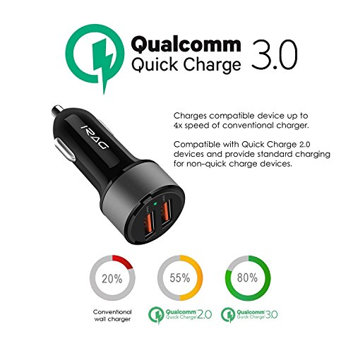 Moto Z2 Force / Z2 Play / X4 / Moto Z / Z Droid / Z Force Droid / Z Play Droid Car Charger - iRAG 36W Qualcomm Quick Charge 3.0 Two-Port USB Adapter with 6 ft USB Type C to A Charging Cable Cord