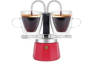 MVPLUE-Mini Express Double Tube Moka Pot Aluminum Viva Magenta,Share fresh delicious coffee with a friend