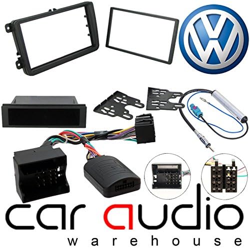 T1 Audio Volkswagen Pack - Complete Double/Single Din Fascia Panel, Steering Wheel Interface & Aerial Adaptor Fitting Kit for Volkswagen Golf MK5 MK6/Touran/Passat B6 B7 CC /T5 T5.1 Transporter