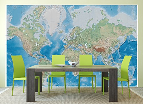 image for GREAT ART Wall Mural - World Map - Picture Decoration Miller Projectio