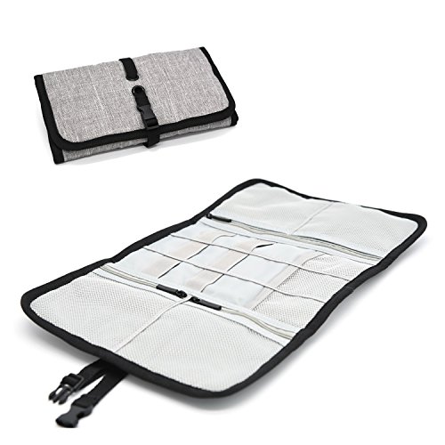Patu Roll Up Folding Travel Organizer Case for Cables, Memory Cards, Flash Disks, Earphones, Portable Hard Drives, Power Banks or Adapters, or Other Small Electronics and Accessories, Gray - Thumbnail 6