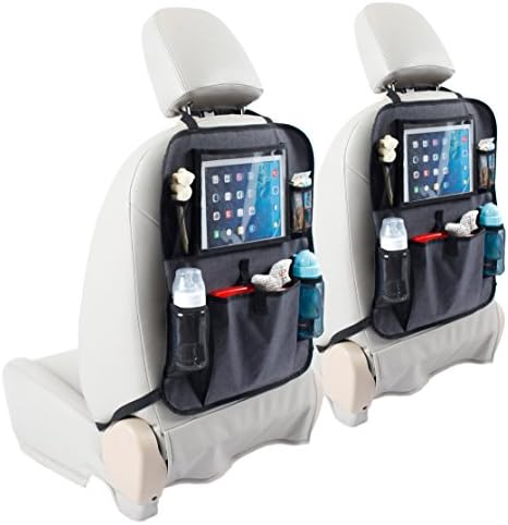 Kiddie kid: (Double Pack) Premium Car back Seat Organizer + Touch Screen Pocket for Tablets up to 10.1" Multipurpose Use, Back Seat Protector, Kick Mat &amp; Organizer, Luxury Gray Fabric, Waterproof.