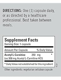 metabólico Mantenimiento – Acetyl L-CARNITINE – 250 mg, antioxidante + Apoyo Cognitivo, 60 Cápsulas
