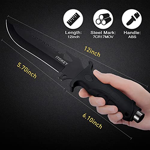 ITOKEY Tactical Fixed Blade Knives, 12" Hunting Knife with Sheath