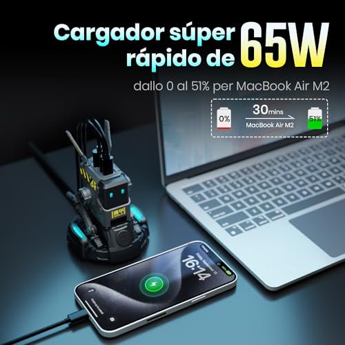 GravaStar Alpha 65W GAN Fast Charger, 3 Port Fast Charger with Multi Plug for Travel, Universal Charger for UK/EU/USA, for iPhone, MacBook, iPad, Galaxy (Grey)