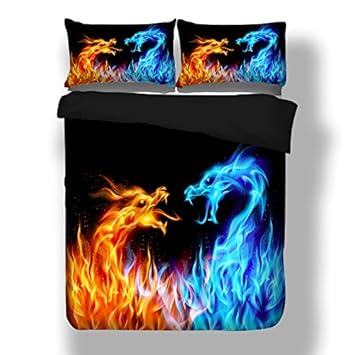 Shamdon 2018 Drachen-Design, sehr weicher Stoff, Bettwäsche-Set, Bettwäsche-Set, inkl. Bettbezug, Kissenbezüge, Double Dragon