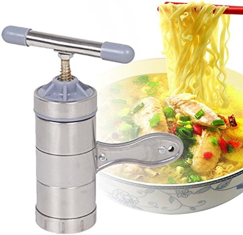 Allyseed DIY Stainless Steel Kitchen Noodle Press Machine Machine Vegetable Fruit Juicer Maquina Pasta Maker with 5 Noodle Mould (Light silver)
