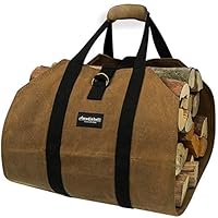 Amagabeli Fireplace Carrier Waxed Canvas Fire Place Sturdy Wood Carring Bag with Handles Security Strap for Camping Indoor Firewood Logs Tote Log Holder Birchwood Stand