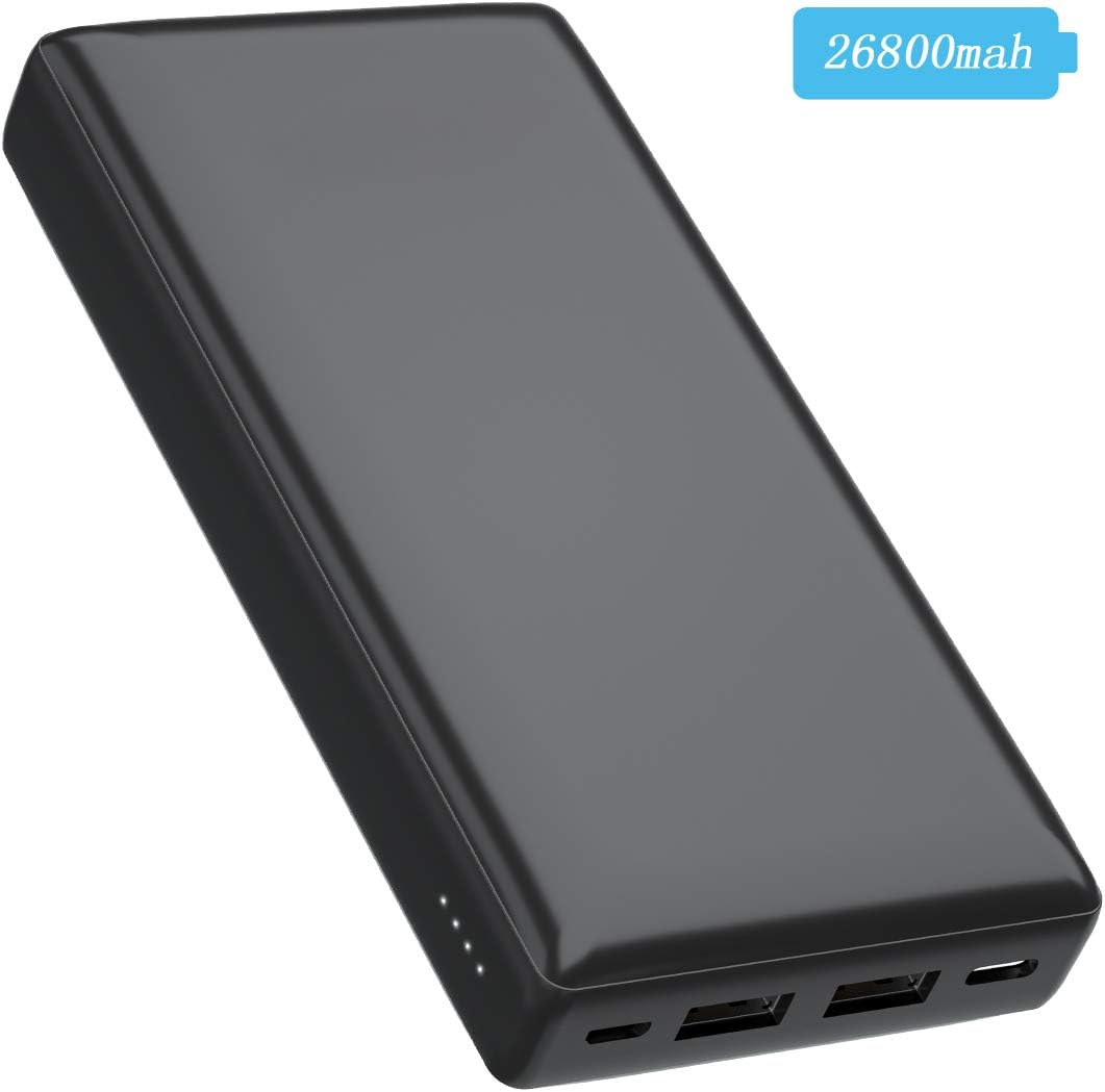 Portable Charger 26800mAh Power Bank ,2 USB Output & Dual Input Ultra High Capacity External Battery for iPhone iPad Nexus Samsung Huawei Galaxy and More （Black）