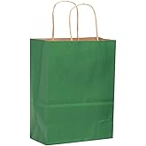 qiqee 32-Packs Deep Green Paper Gift Bags with Handles Bulk 8.26"×6"×3.15" Small Size Gift Bags Multiple Uses