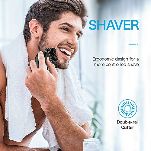 Flowind Electric Razor for Men Bald Head Shavers 5 in 1 Grooming Kit Cordless Rechargeable Beard Trimmer Nose Hair Clippers Shaving Kit Waterproof Rotary Shaver LED Display