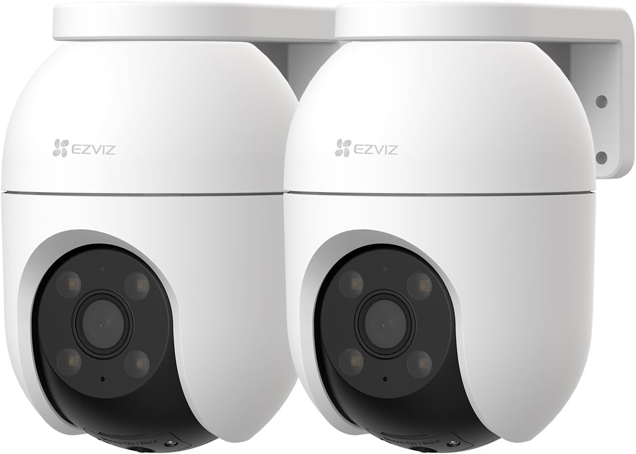 EZVIZ C8c (2 Pack) Wifi Outdoor Cameras Wired, 360° Pan Tilt, Support 512GB Card, No Monthly Fee, Human/Vehicle Detection, 1080P Colour Night Vision, Auto-Track, Wi-Fi CCTV Camera Systems (C8c 2MP)
