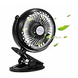 Elechomes EH101 360° Rotation Rechargeable Battery / USB Powered Personal Fan Clip-on USB Fan for Office Kitchen Baby Stroller Cars Camping Tent, Black