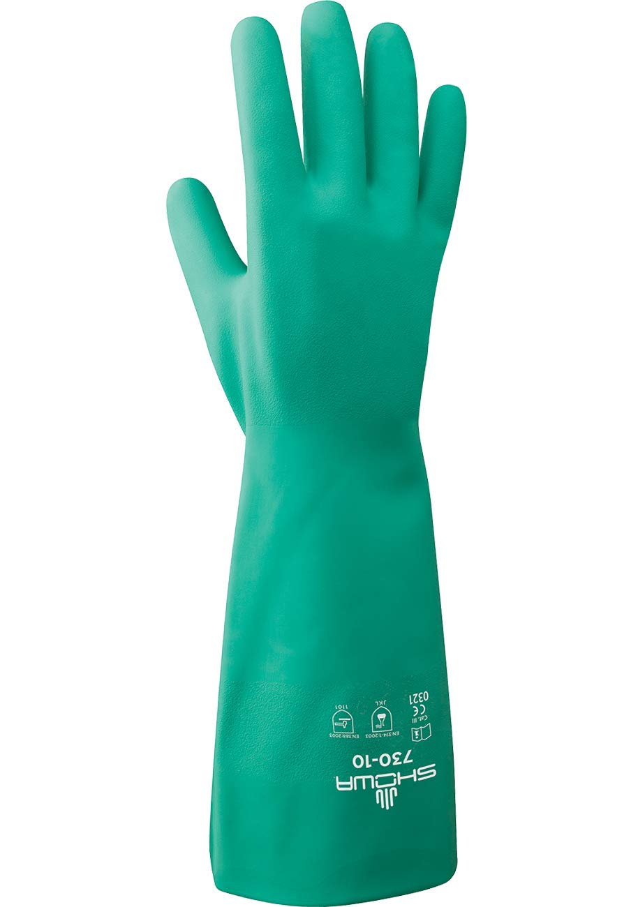 SHOWA 730 Nitrile Cotton Flock-lined Chemical Resistant Glove, Large (Pack of 12 Pairs)