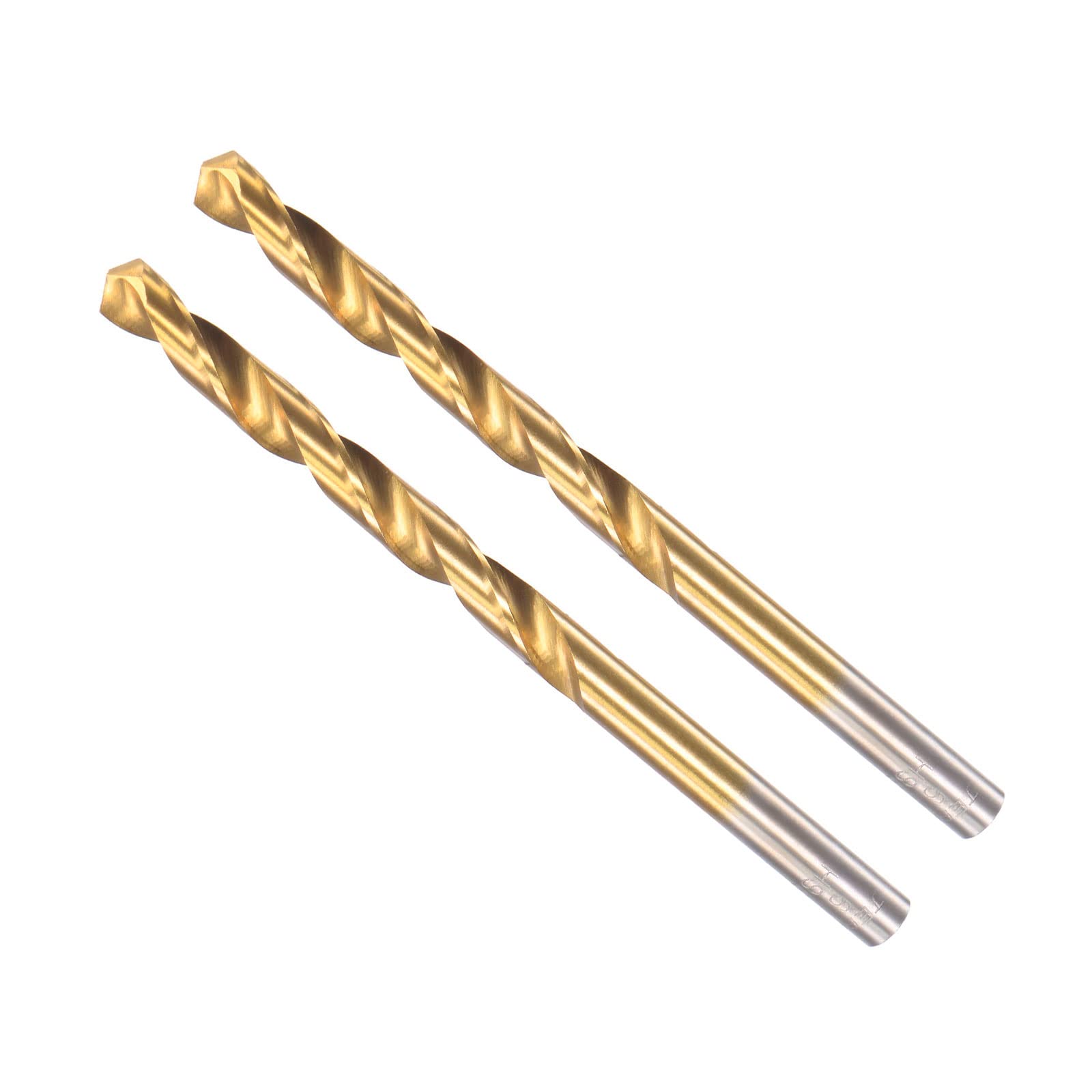CoCud Twist Drill Bits, 6.2mm Drilling Diameter, Titanium Coated High Speed Steel 6542 Straight Round Shank - (Applications: for Stainless Steel Alloy Metal), 2-Pieces