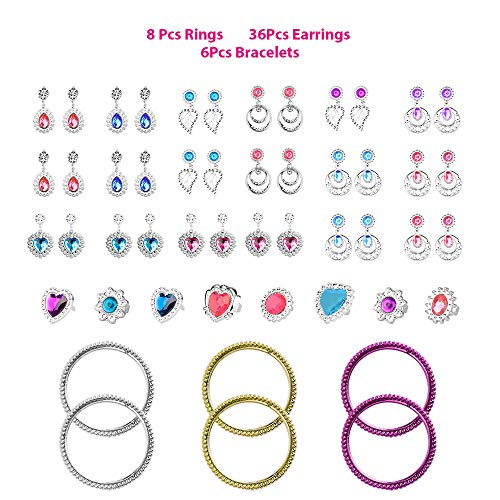 Balhvit 65 Pcs Princess Pretend Jewelry Toy, Girl's Jewelry Dress Up Play Set with Crowns, Necklaces, Earrings, Rings, Wands, Bracelets, Pretend Play Toddler Jewelry for Girls Birthday Party Favors
