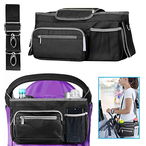 Baby Pram Buggy Stroller Organizer, BBgoto Stroller Organizer with Pockets/Bottle Holder/ Shoulder Strap, Large Storage Capacity