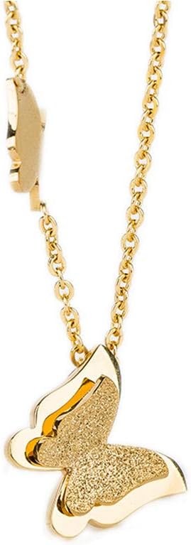 HOULIFE Classic Beautiful Double Butterfly Pendant Necklace High Polished Stainless Steel Simple Jewelry for Women Men Girls Silver Plated, Gold Plated, Rose Gold Plated