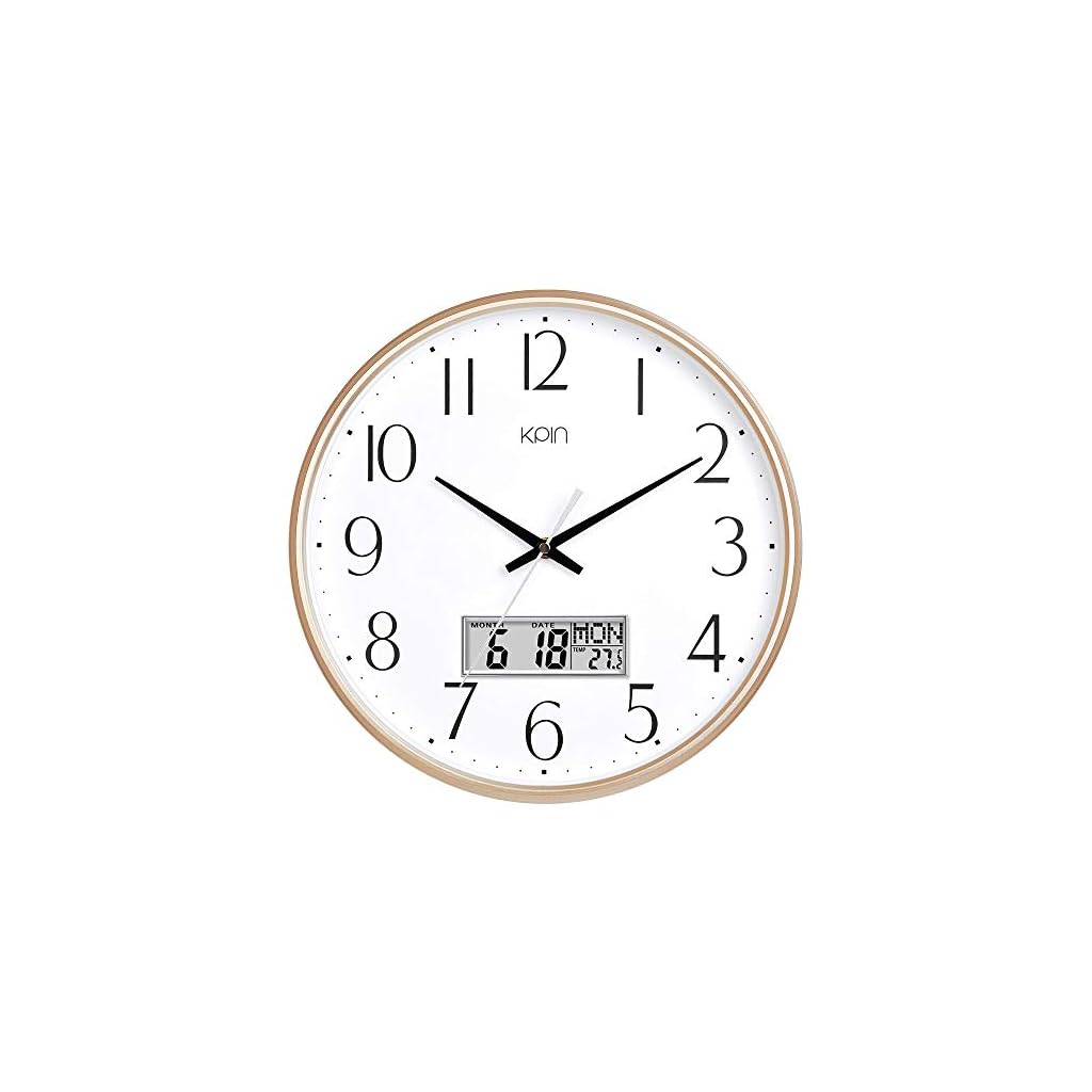 Kpin 13 Inch Silent NonTicking Quartz Wall Clock Decorative Indoor Kitchen Clock, Excellent LCD