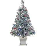 Colorful Fiber Optic Silver Artificial Christmas Tree 32 inch with Stand. Perfect for Small Spaces or Tables