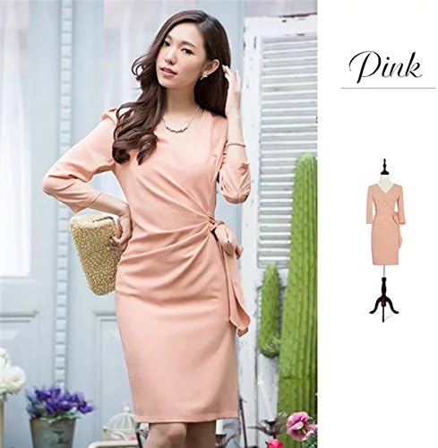 Amazon ノーブランド品 パーティードレス 大きいサイズ 結婚式 ワンピース 7分袖 膝丈 二次会 披露宴 全2色 パーティー 結婚式ドレス お呼ばれドレス ゲストドレス レディース フォーマル 秋冬 マタニティ 体型カバー 代 30代 40代 謝恩会 発表会 演奏会 ピンク