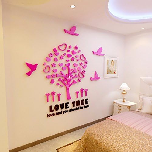 GKRY-Living room bedroom entrance corridor TV wall fresco decorationThree-dimensional wall crystal 3d acrylic Love Tree,Rose red 140x137cm