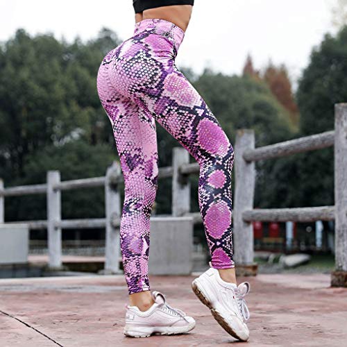 TOTOD Leggings for Women 2019 Latest Serpentine Yoga Pants High Waist Fitness Tight Mesh Trousers Purple - Thumbnail 4