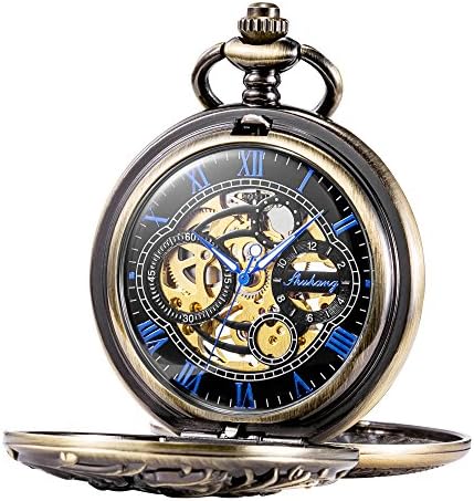 Treeweto Antique Dragon Mechanical Skeleton Pocket Watch with Chain