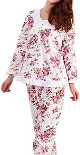 ClothingTalks Women Mujer Floral Print Sleepwear Homewear Pajamas Set Pyjamas