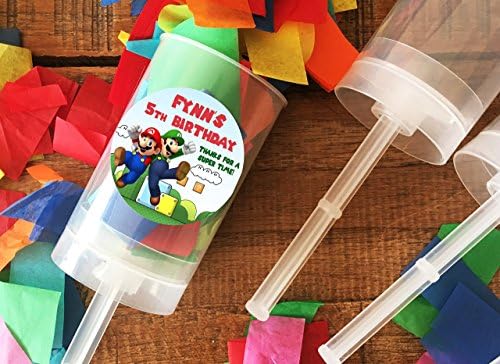 Set of 6 - Super Mario Bros - Nintendo - Confetti Push Pop Kit - Birthday Party Favors - Confetti Poppers - Kids Birthday