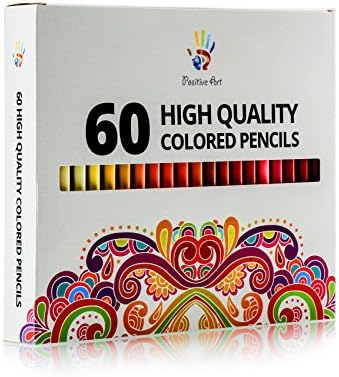 Positive Art Colored Pencils-60 Unique Colors Premium Pre-sharpened-Perfect for adult coloring books,Drawing, Sketching, and Crafting Projects - Bold,Vibrant Colors -3.3mm Precision Tips