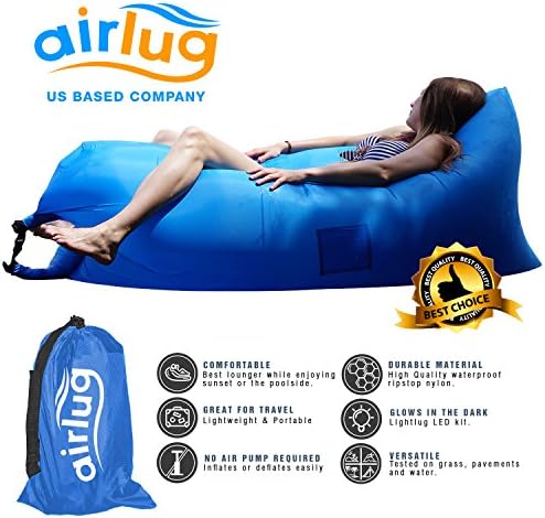 Luxury Inflatable Lounger Air Sofa by Airlug | No Pump Required | Inflates Instantly | Indoor &amp; Outdoor Hangout Lounge | Air Bag Hammock Bean Bag for Beach Patio Pool Float Camping Portable Furniture