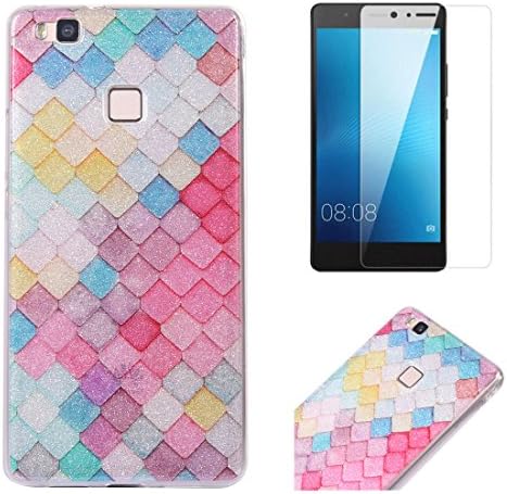 For Huawei P9 Lite Case with Screen Protector,OYIME Glitter Slim Fit Clear Silicone Soft TPU Anti-Scratch Drop Proof Resistant Rubber Protective Back Cover (Color scales)