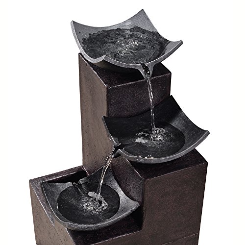 Peaktop Outdoor Garden Tiered Modern Zen Fountain, 29" Height, Dark Gray