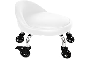 Vapaa taide Rolling Stool with Backrest 450 Lbs High Weight Capacity PU Leather Roller Seat and Heavy-Duty Crystal Universal Wheels for Men Women Boy Girl Furniture Gift, Home Office White