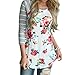 ZXZY Women Bohemian Crew Neck Striped 3/4 Sleeve Floral Print Shirt Blouse Tops