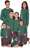 PajamaGram Red and Green Plaid Matching Family Christmas Pajamas Green Youth 8